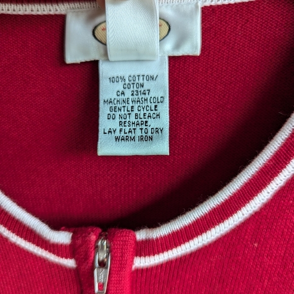 Talbots 100% cotton zipper red white cardigan long sleeve Y2K academia size S - Picture 3 of 8